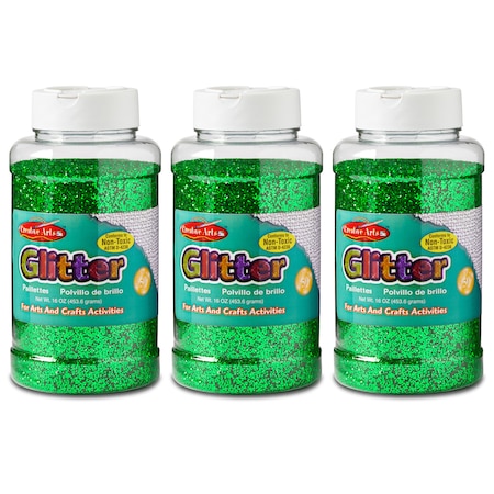 Charles Leonard Creative Arts Glitter, 1 lb. Bottle, Green, PK3 41125